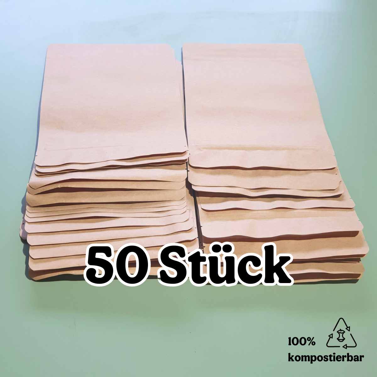 Standbodenbeutel aus Kraftpapier mit plastikfreier Beschichtung und Druckverschluss - kompostierbar