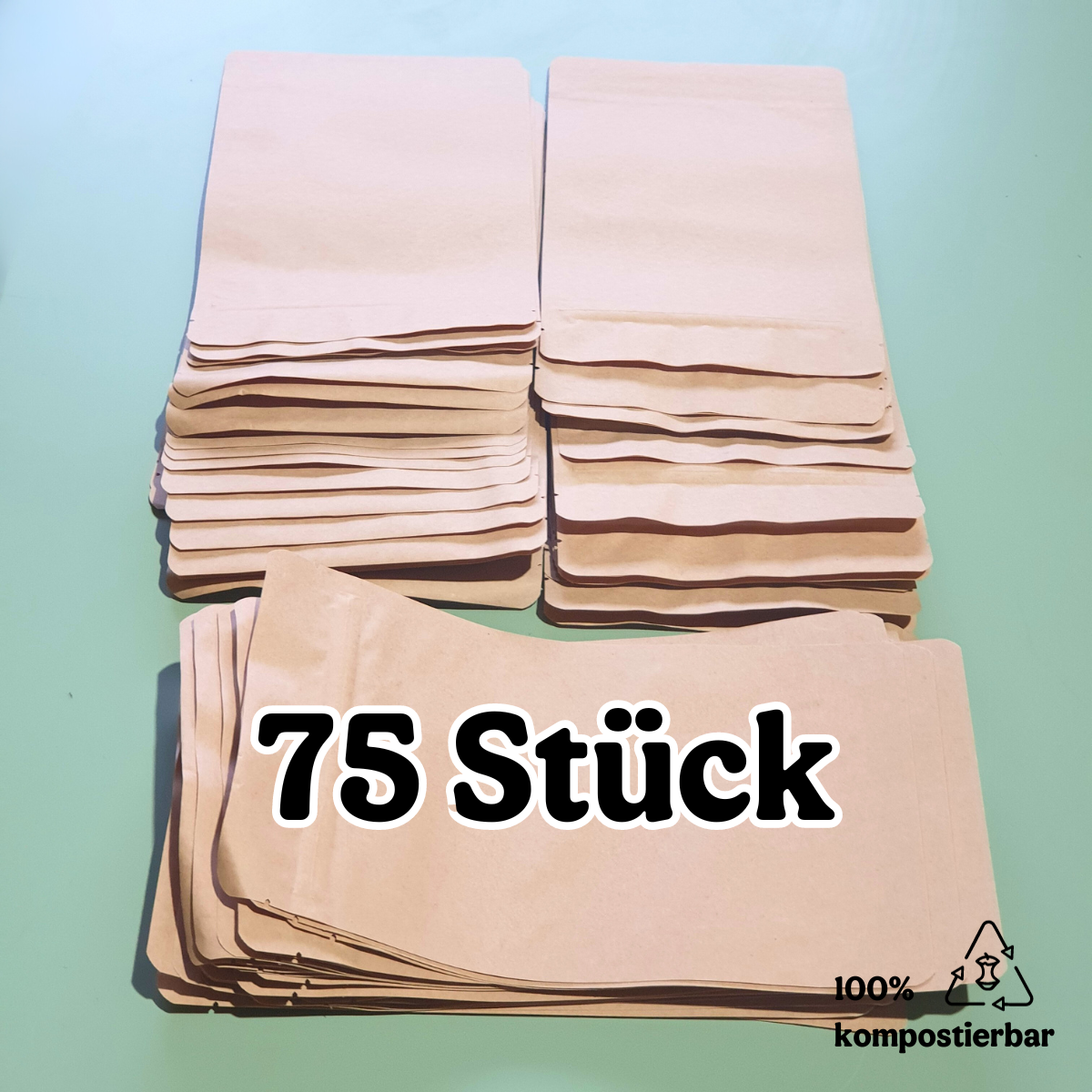 Standbodenbeutel aus Kraftpapier mit plastikfreier Beschichtung und Druckverschluss - kompostierbar