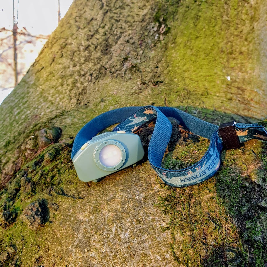 Kinderfreundliche Stirnlampe - blendsicher und mit bunter Blinkerei