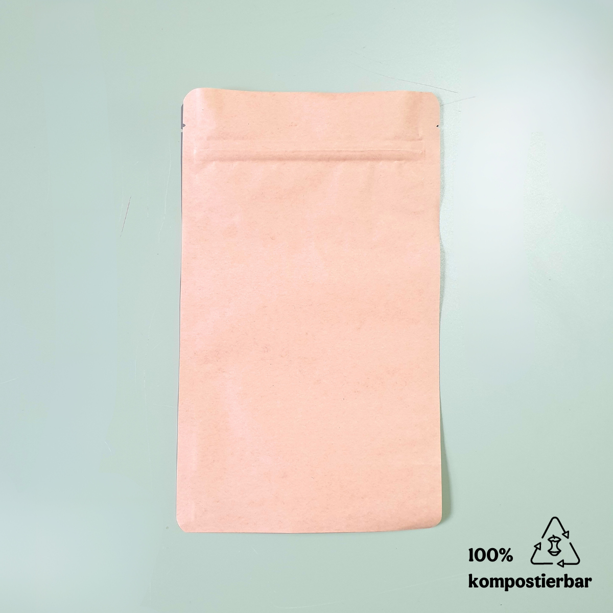 Standbodenbeutel aus Kraftpapier mit plastikfreier Beschichtung und Druckverschluss - kompostierbar