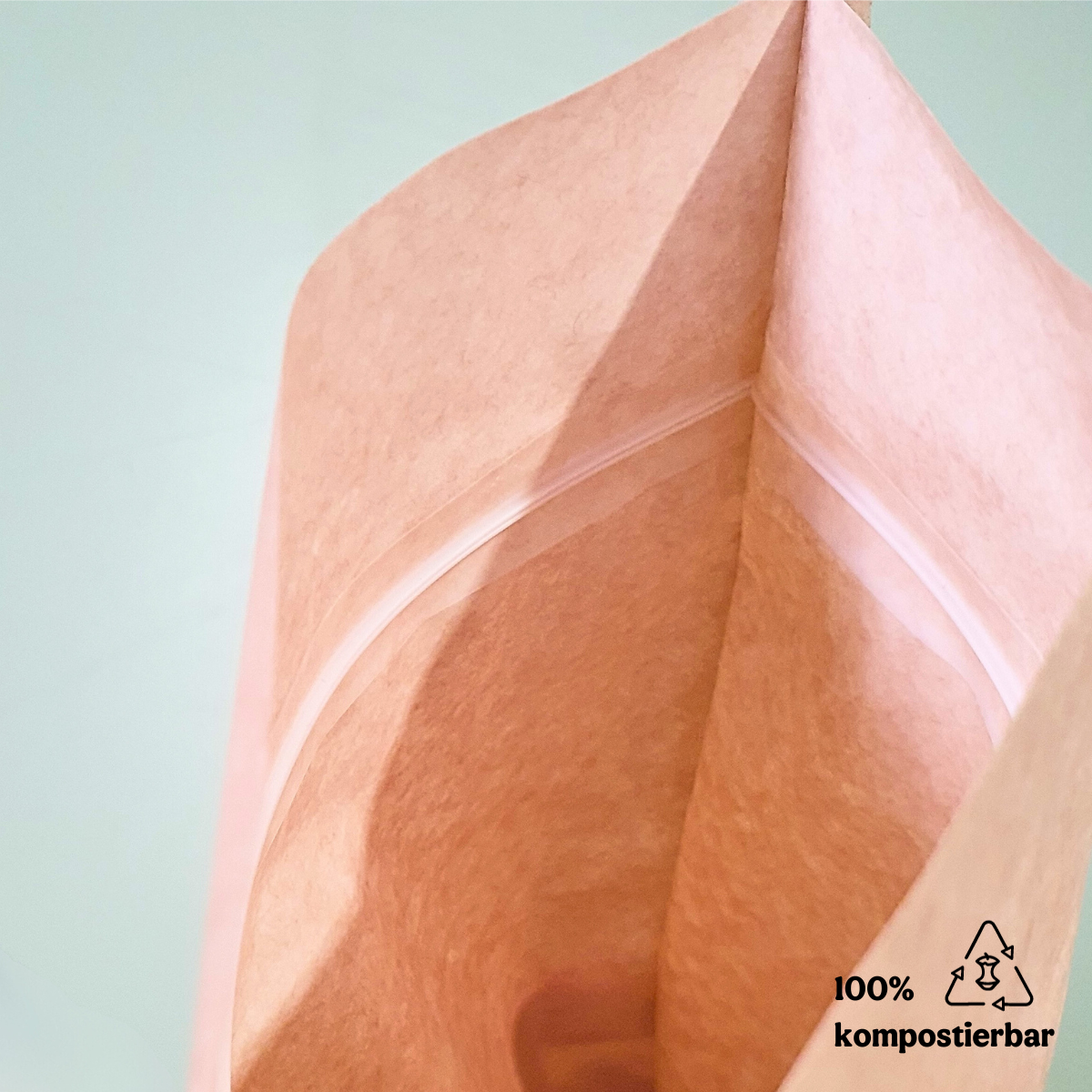Standbodenbeutel aus Kraftpapier mit plastikfreier Beschichtung und Druckverschluss - kompostierbar