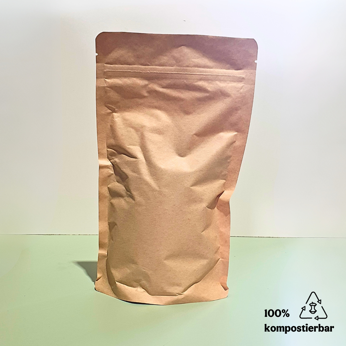 Standbodenbeutel aus Kraftpapier mit plastikfreier Beschichtung und Druckverschluss - kompostierbar