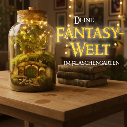 Halbling-Höhle Flaschengarten mit Bonsai und Moos