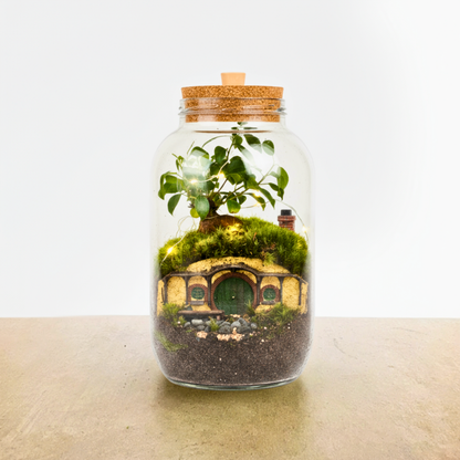 Halbling-Höhle Flaschengarten mit Bonsai und Moos