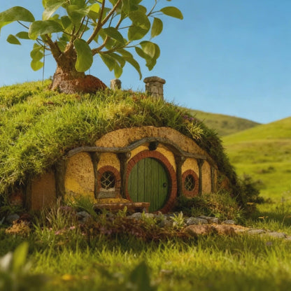 Halbling-Höhle Flaschengarten mit Bonsai und Moos